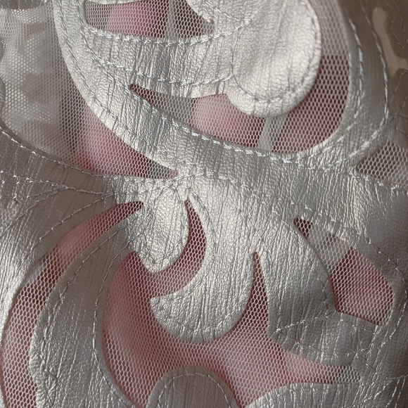 Gold Pearl Appliqués on Tulle Fabric Jacket M - Picture 4 of 4